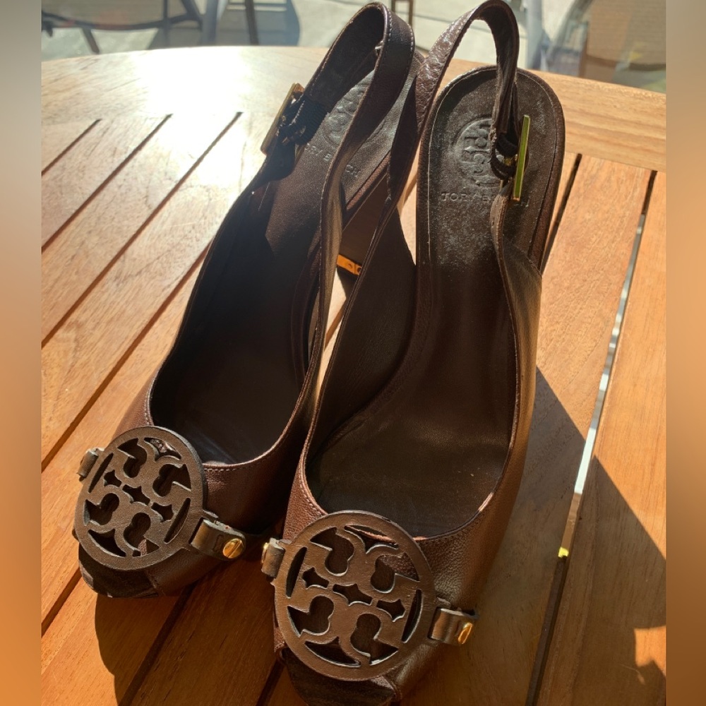 Tory Burch miller block heeled platform brown sandals heels size 9 women
